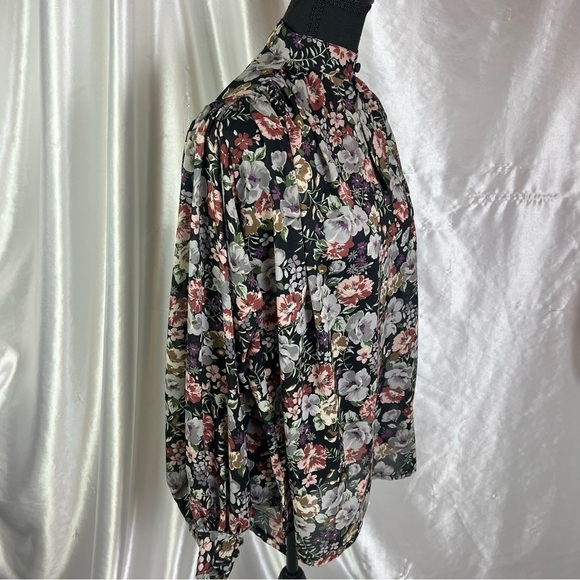 Vintage Sheer Black Floral Button-Up Tie Front Blouse 2X/3X Romantic Cottagecore - Picture 9 of 14